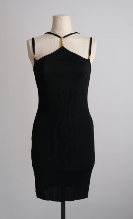 CHRISTIAN LACROIX 1992 Halter Neck Black Knit Mini Dress (S-M)