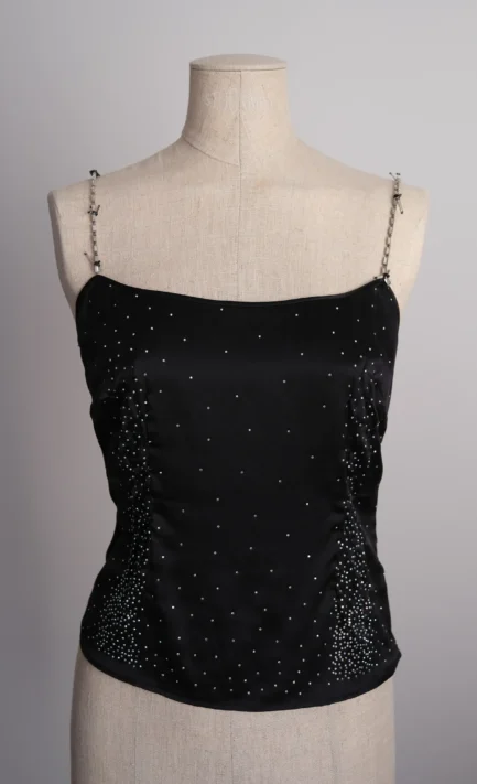 GIANNI VERSACE 1998 Black Silk Strass Top (S)