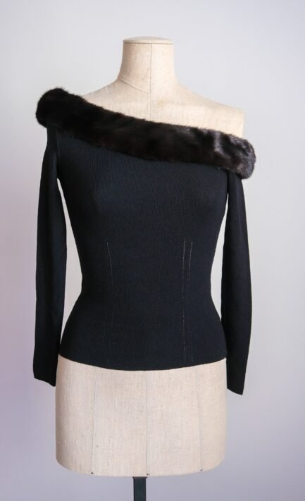 BLUMARINE 1999 Black Asymmetric Fur Sweater (XS)