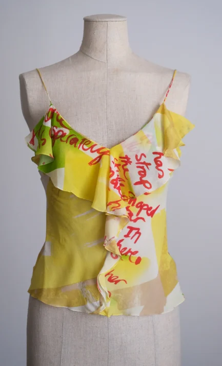 CHRISTIAN DIOR 2003 Graffiti Print Silk Top (S)