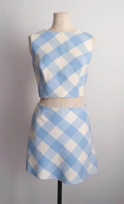 OSCAR DE LA RENTA 2015 Light Blue Check Wool Set (S-M)