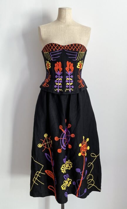 CHRISTIAN LACROIX 1993 Bustier & Skirt Floral Linen Set (M)