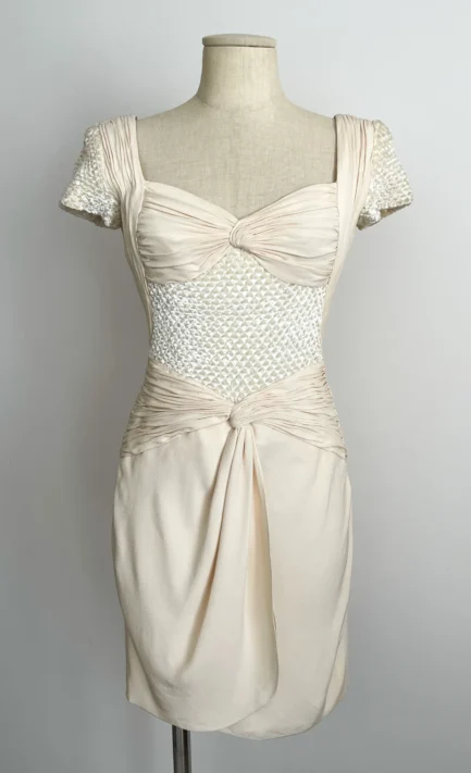 VALENTINO Haute Couture 1995 Ecru Silk & Velvet Dress (XS)