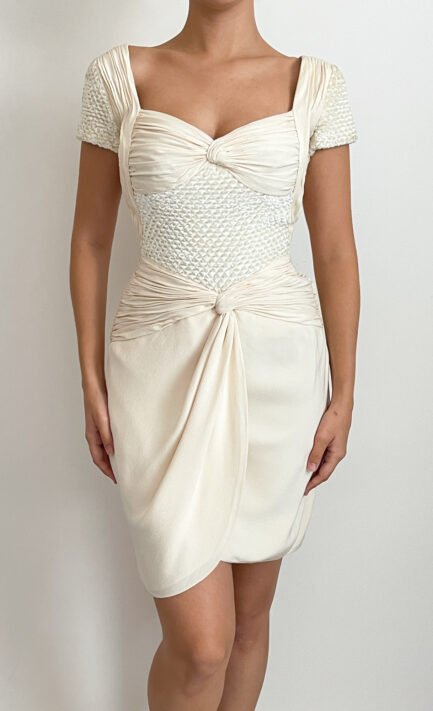 VALENTINO Haute Couture 1995 Ecru Silk & Velvet Dress (XS)