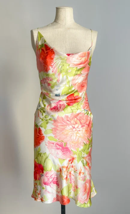 ROBERTO CAVALLI 2001 Floral Silk Asymmetric Dress (S-M)