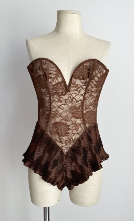 LA PERLA 1990 Brown Lace Bodysuit (S)