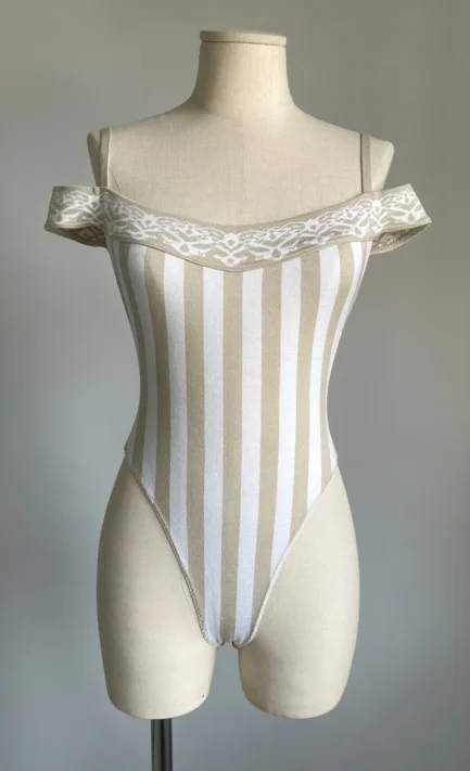 ALAIA 1992 Off-Shoulder Striped Bodysuit (XS)