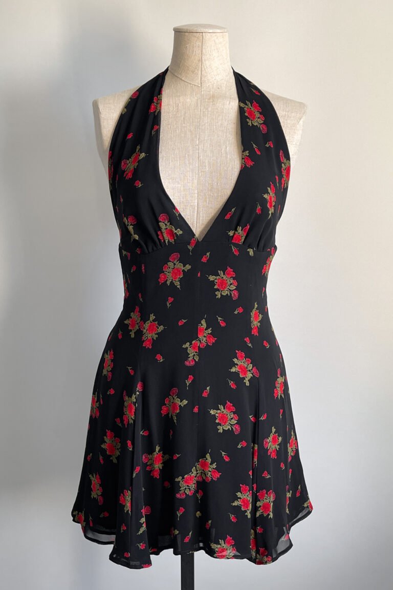 1990’s handmade floral halter mini dress baby blue. main image 1