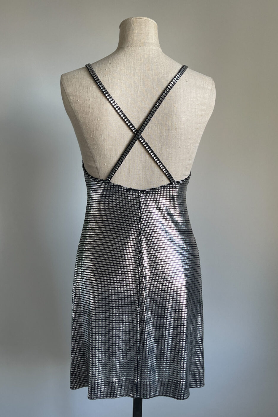 PACO RABANNE 1990's Metallic Silver Grid Dress (S-M) - Emerieu