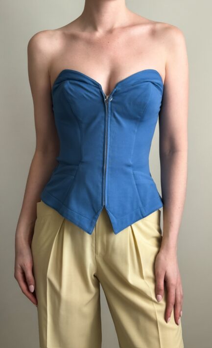thierry mugler blue zip corset bustier 2000s y2k vintage