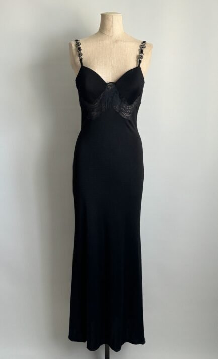 ISTANTE by VERSACE 1996 Black Lace Details Gown (M)