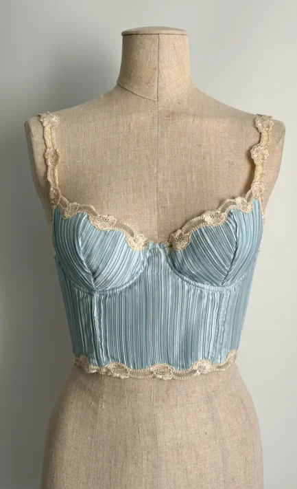 LA PERLA 1996 Blue Pleated Satin Corset (S)