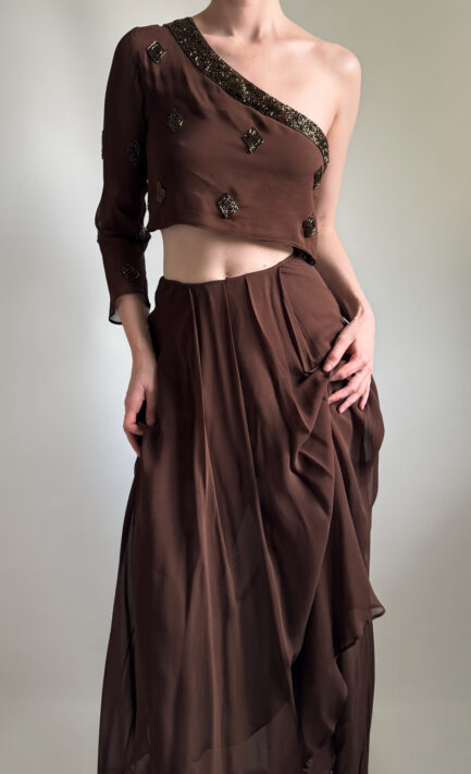 ALBERTA FERRETTI 1994 Asymmetrical Beaded Brown Set (S-M)