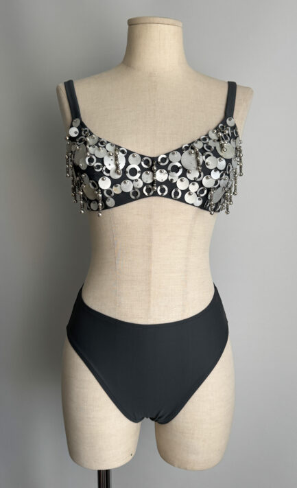 DOLCE & GABBANA 1990 Grey Discs Embellished Bikini (S)
