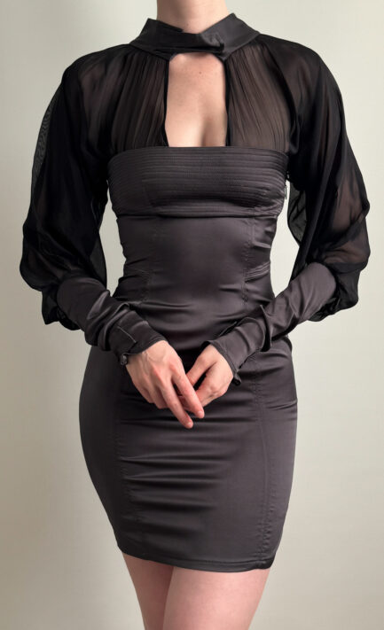 GUCCI 2003 Grey & Black Keyhole Bodycon Dress (S)