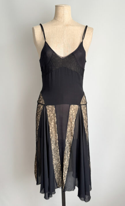 ANNA MOLINARI 2000s Black Silk Midi Dress (S-M)