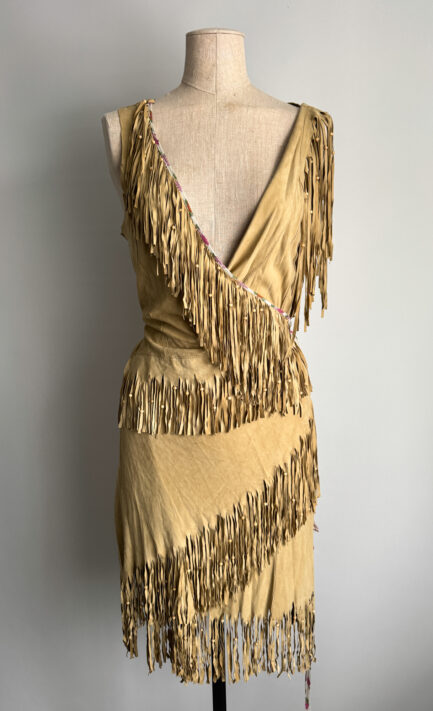 D&G 2008 Beige Goat Leather Wrap Fringe Dress (M)