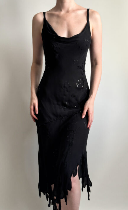 LOLITA LEMPICKA 2001 Black Silk Dress with Beaded Embroidery (S-M)