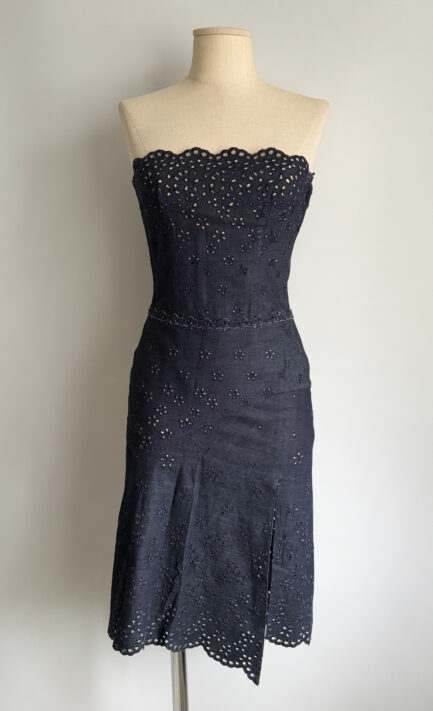 LOLITA LEMPICKA 2001 Blue Denim English Embroidery Corset & Skirt Set (XS)