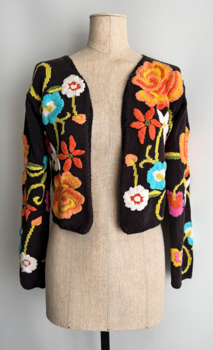 MOSCHINO 1990's Brown Crochet and Embroidered Knit Cardigan (S)