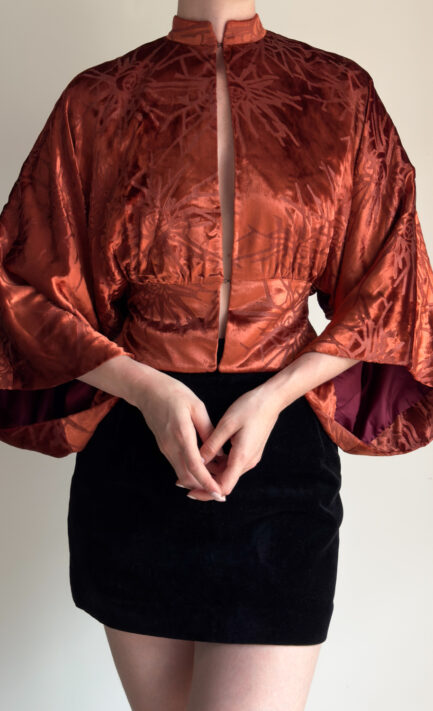CHLOÉ 1999 Burnt Orange Devoré Velvet Kimono Blouse (S)
