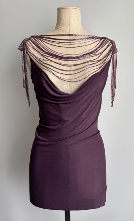 EMANUEL UNGARO 2002 Micro Dress with Beaded Shoulder Draping (S-M)