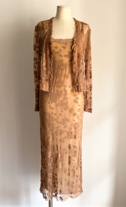LOLITA LEMPICKA 1998 Brown Leaves Print Dress & Cardigan Set (S-M)