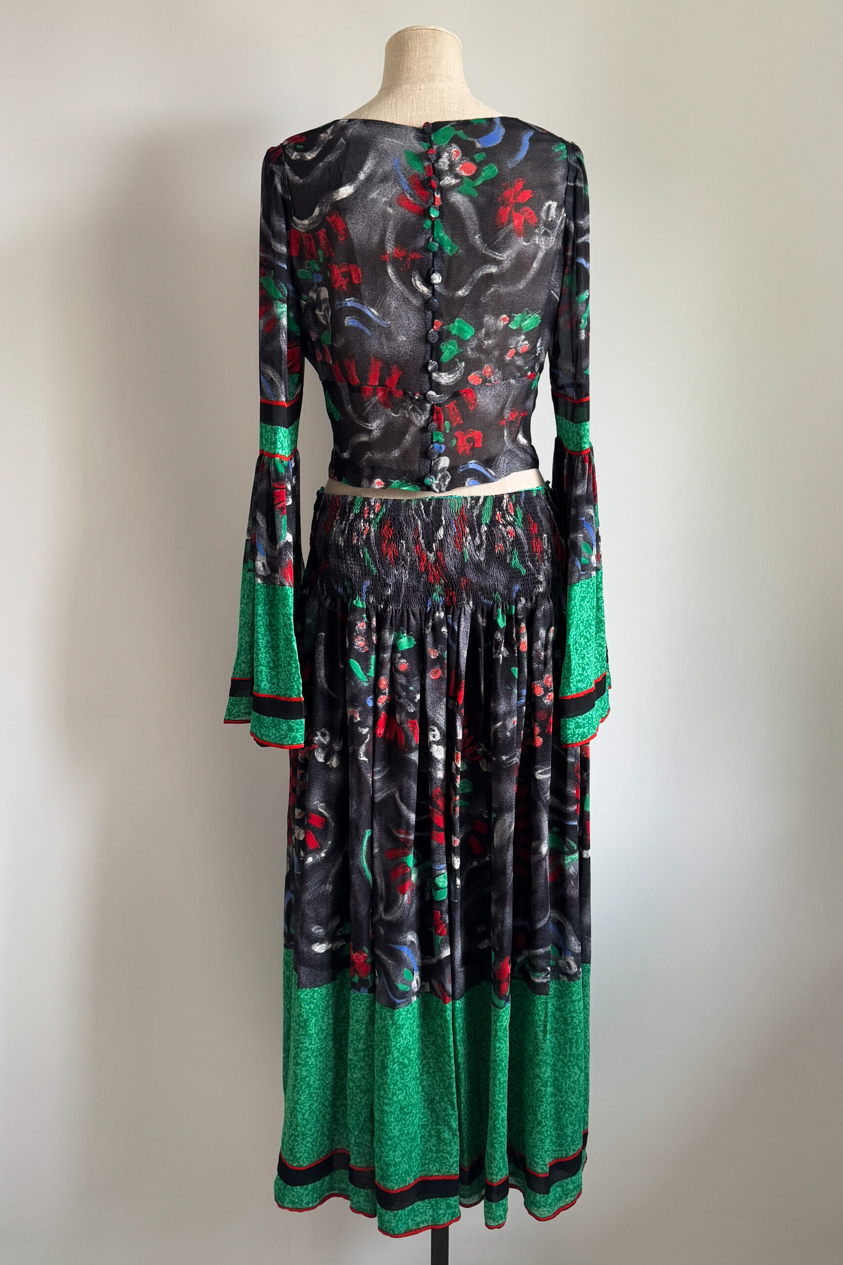 EMERIEU-Chloe-by-Karl-Lagerfeld-FW-1995-vintage-multicolor-printed-floral-sheer-blouse-skirt-set-green-black-red-4