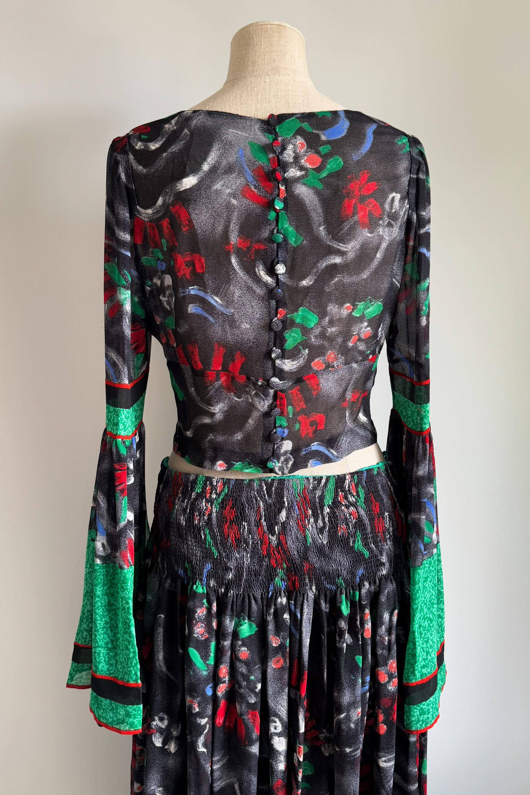 EMERIEU-Chloe-by-Karl-Lagerfeld-FW-1995-vintage-multicolor-printed-floral-sheer-blouse-skirt-set-green-black-red-8