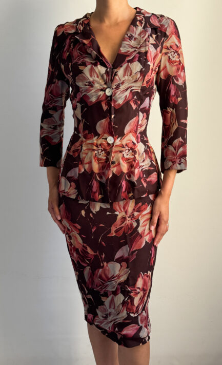 DOLCE & GABBANA 1997 Brown & Pink Silk Floral Set (S)