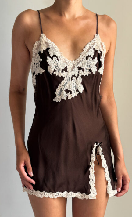 LA PERLA 1990's Brown Silk Mini Slip Dress (S) Original design