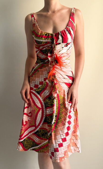ROBERTO CAVALLI 2004 Mosaic Print Midi Dress (M)
