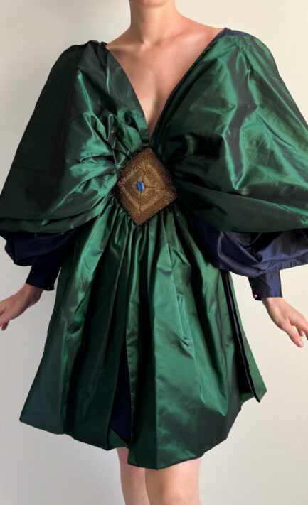 CHLOÉ 1984 Emerald & Navy Silk Butterfly Dress (M)