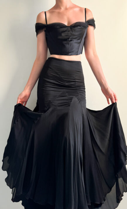 CHLOÉ 1998 Black Silk Off-Shoulder Corset & Mermaid Skirt (S)
