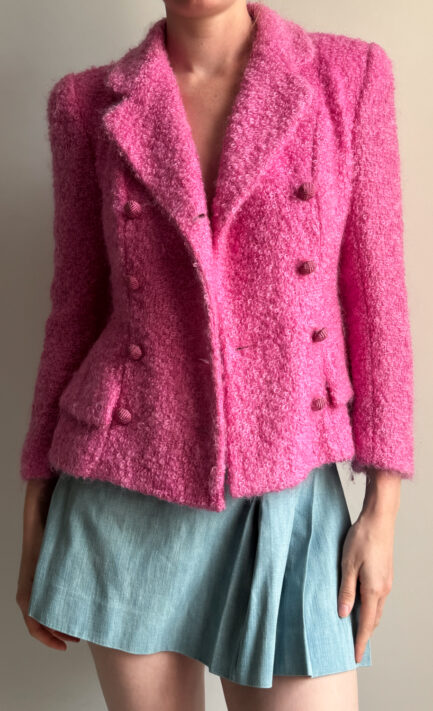 CHRISTIAN DIOR 1997 Pink Tweed Double Breasted Jacket (S)
