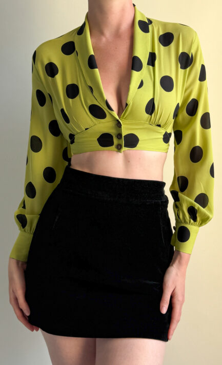 TODD OLDHAM 1995 Green Polka Dot Cropped Blouse (XS)