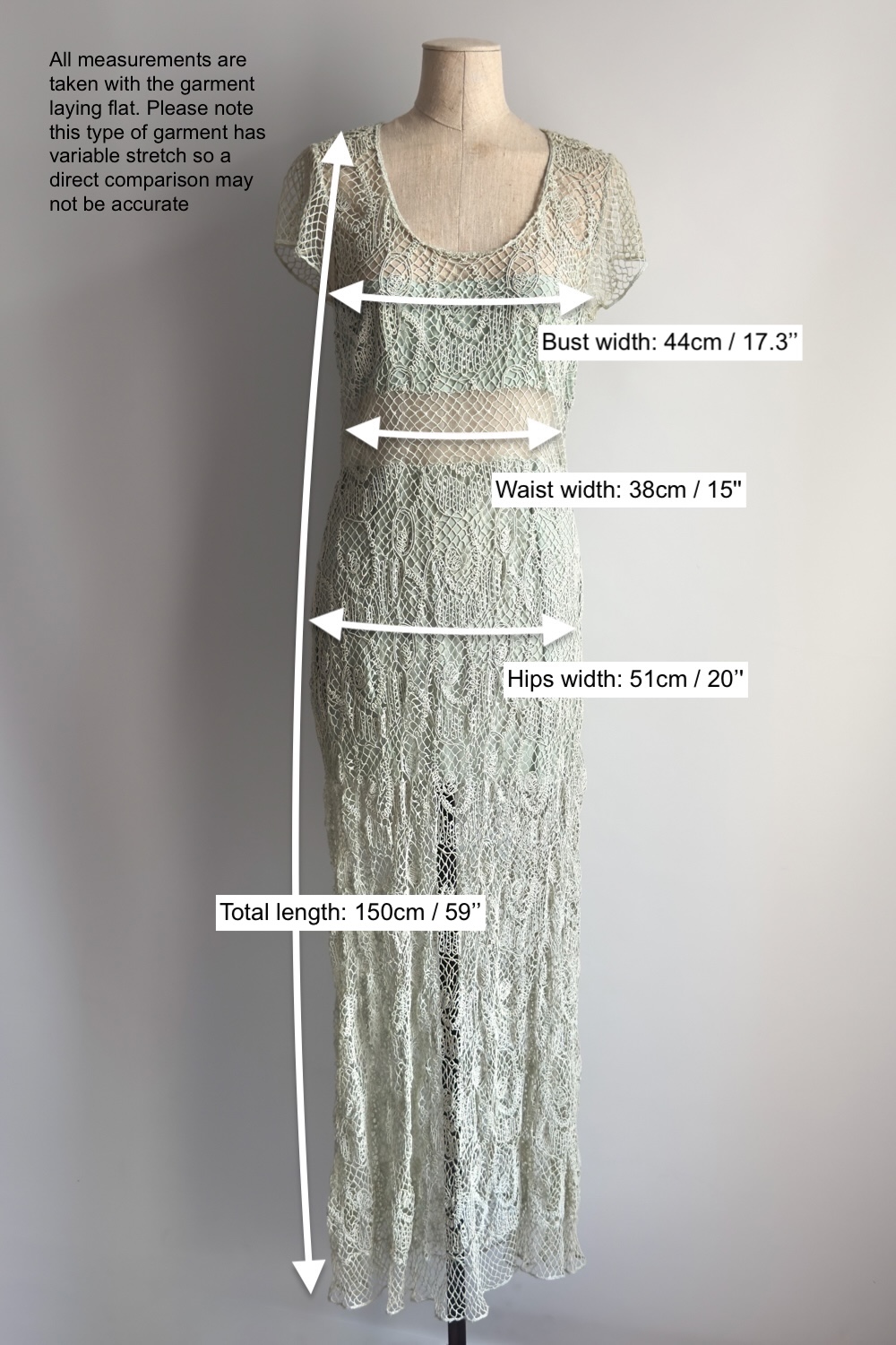 EMERIEU-Chloé-by-Karl-Lagerfeld-SS-1994-vintage-blue-green-light-mint-color-fishet-maxi-dress-measurements