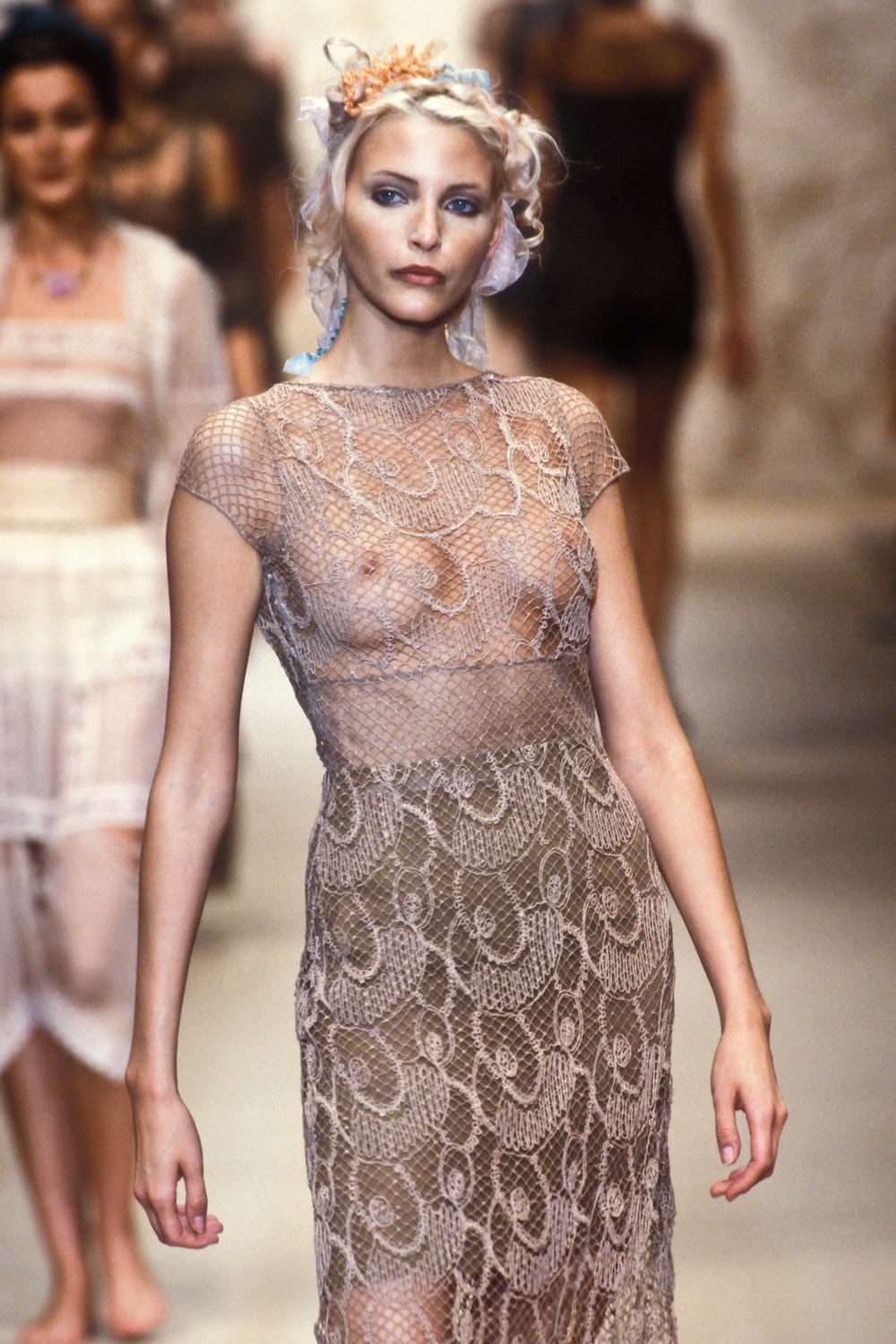 EMERIEU-Chloé-by-Karl-Lagerfeld-SS-1994-vintage-blue-green-light-mint-color-fishet-maxi-dress-runway