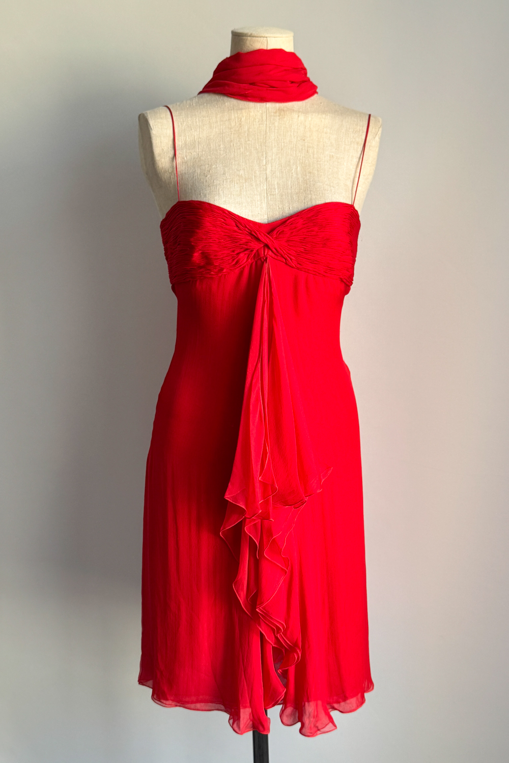 EMERIEU-Valentino-2000s-20003-vintage-red-pleated-mini-scarf-dress-set-1