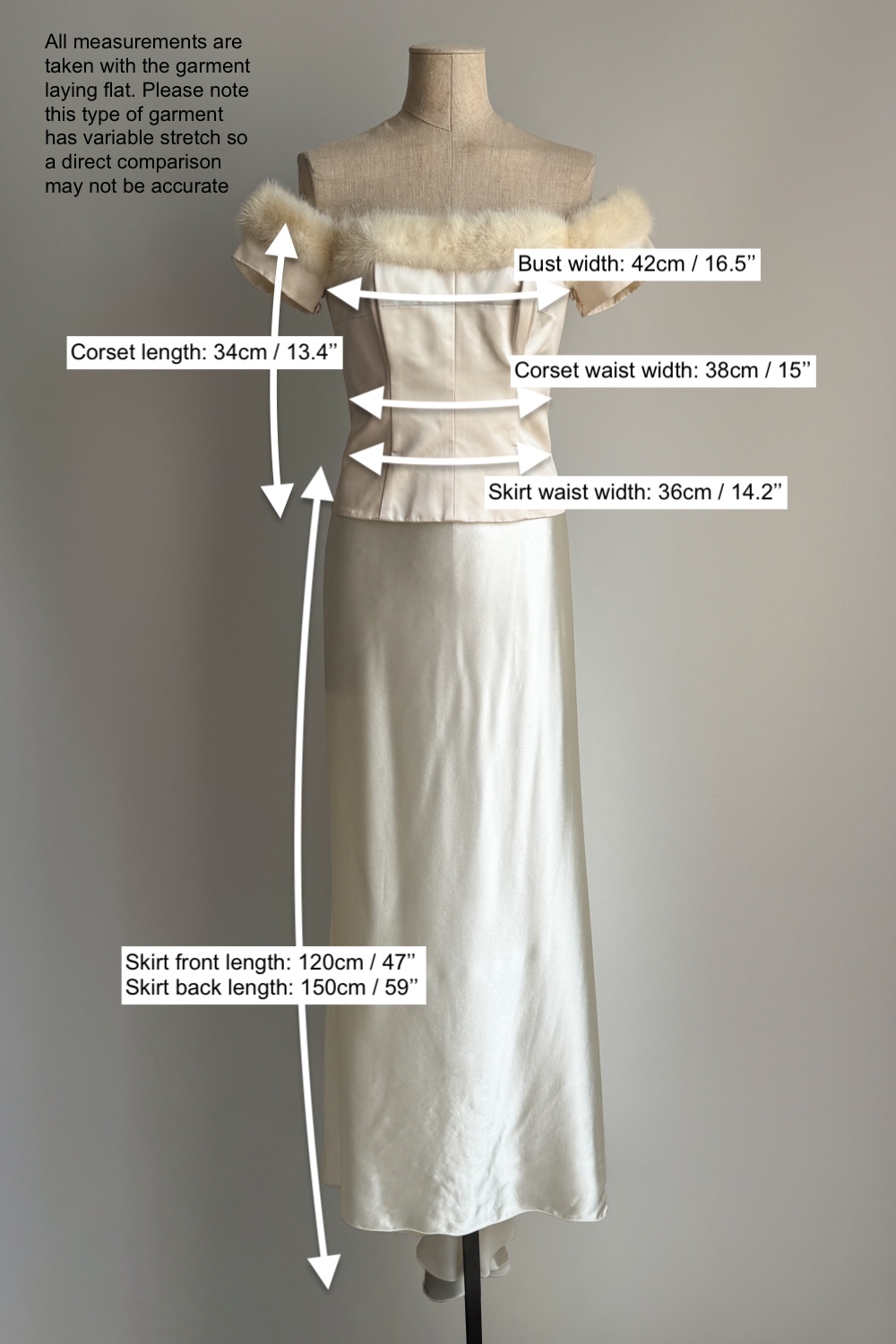 EMERIEU-Anna-Molinari-FW-1995-vintage-white-fur-off-shoulder-corset-skirt-silk-set-measurements