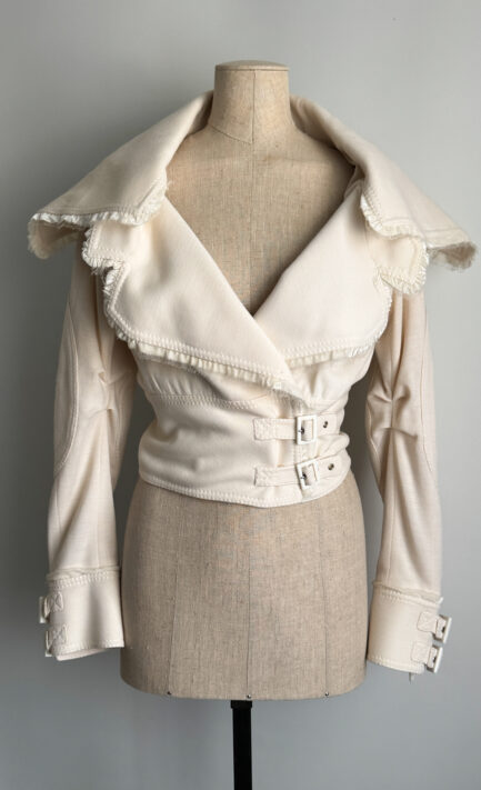 CHRISTIAN DIOR 2005 Wide Collar Cream Buckle Jacket (S-M)