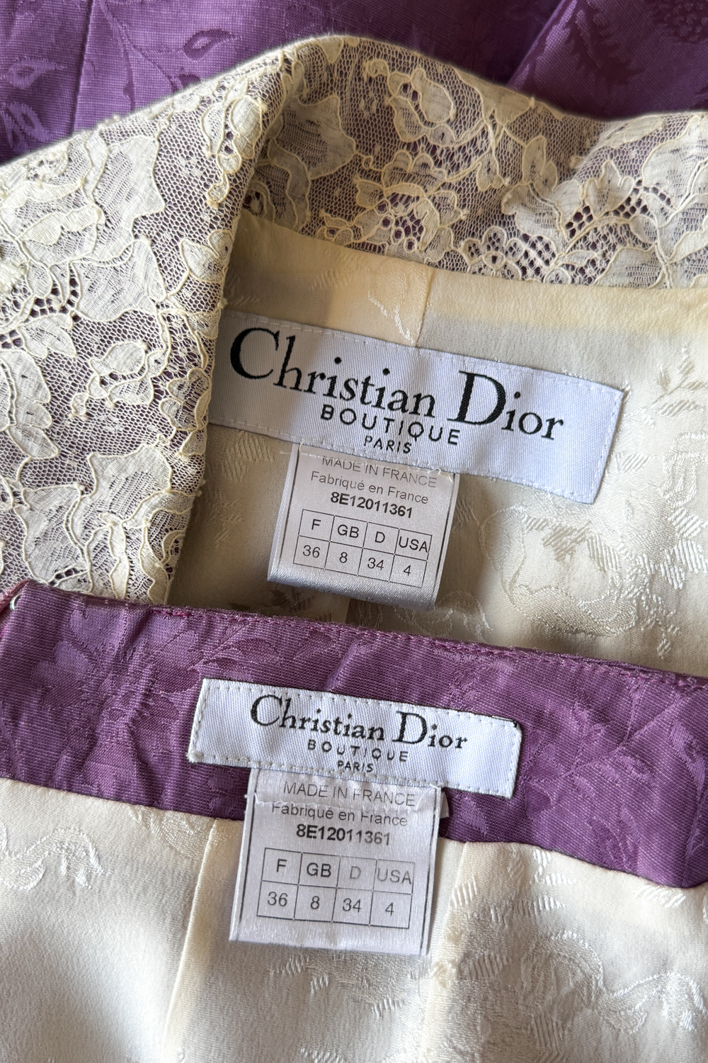 EMERIEU-Christian-Dior-by-John-Galliano-SS-1998-vintage-purple-lilac-floral-lace-jacket-skirt-ensemble-set-labels