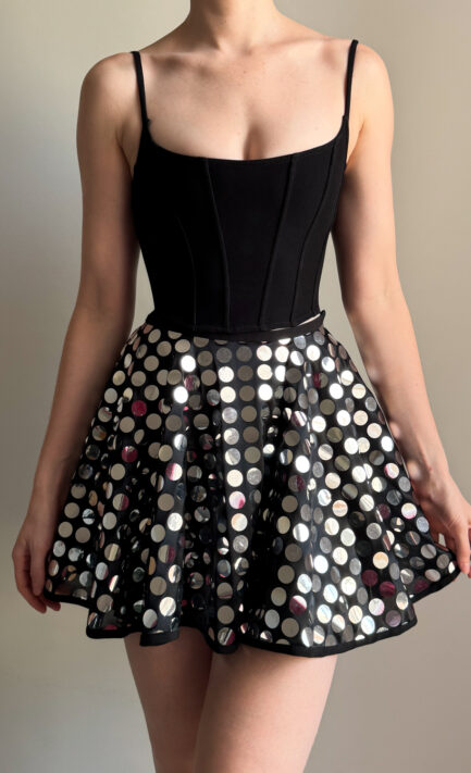 DOLCE & GABBANA 1995 Silver Discs Flared Mini Skirt (S)