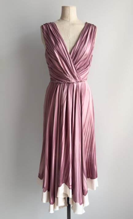 PRADA 2004 Pink Trompe L'Oeil Pleated Midi Dress (S)