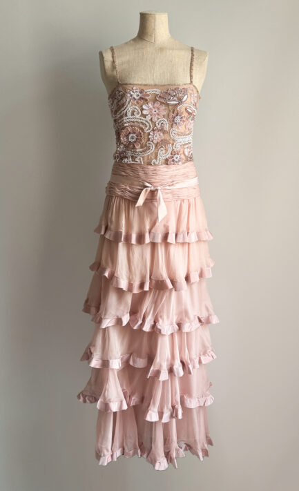 VALENTINO 2000s Light Pink Beaded Ruffle Gown (S)