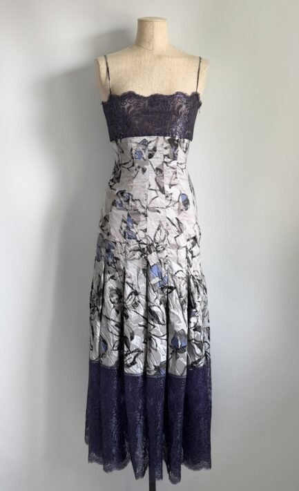 VALENTINO 1997 Purple & Silver Floral Silk Gown (XS)