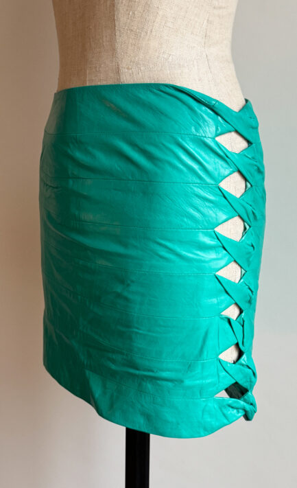 VERSACE 2003 Turquoise Leather Cut Out Mini Skirt (S)