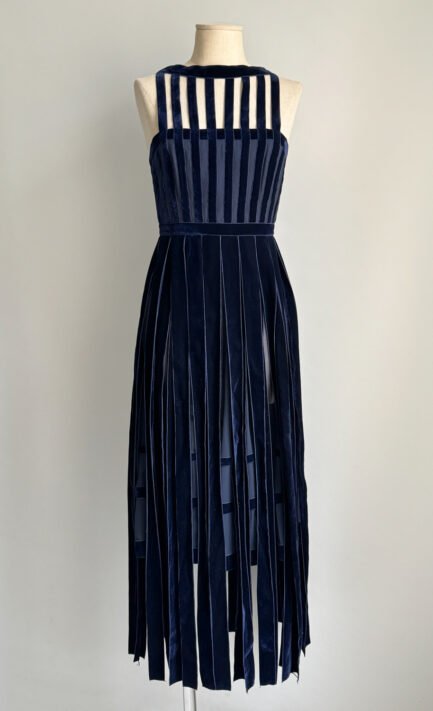 CHLOÉ 1993 Navy Blue Velvet Fringed Dress (XS)