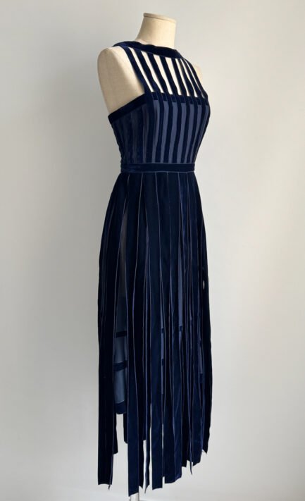 CHLOÉ 1993 Navy Blue Velvet Fringed Dress (XS)