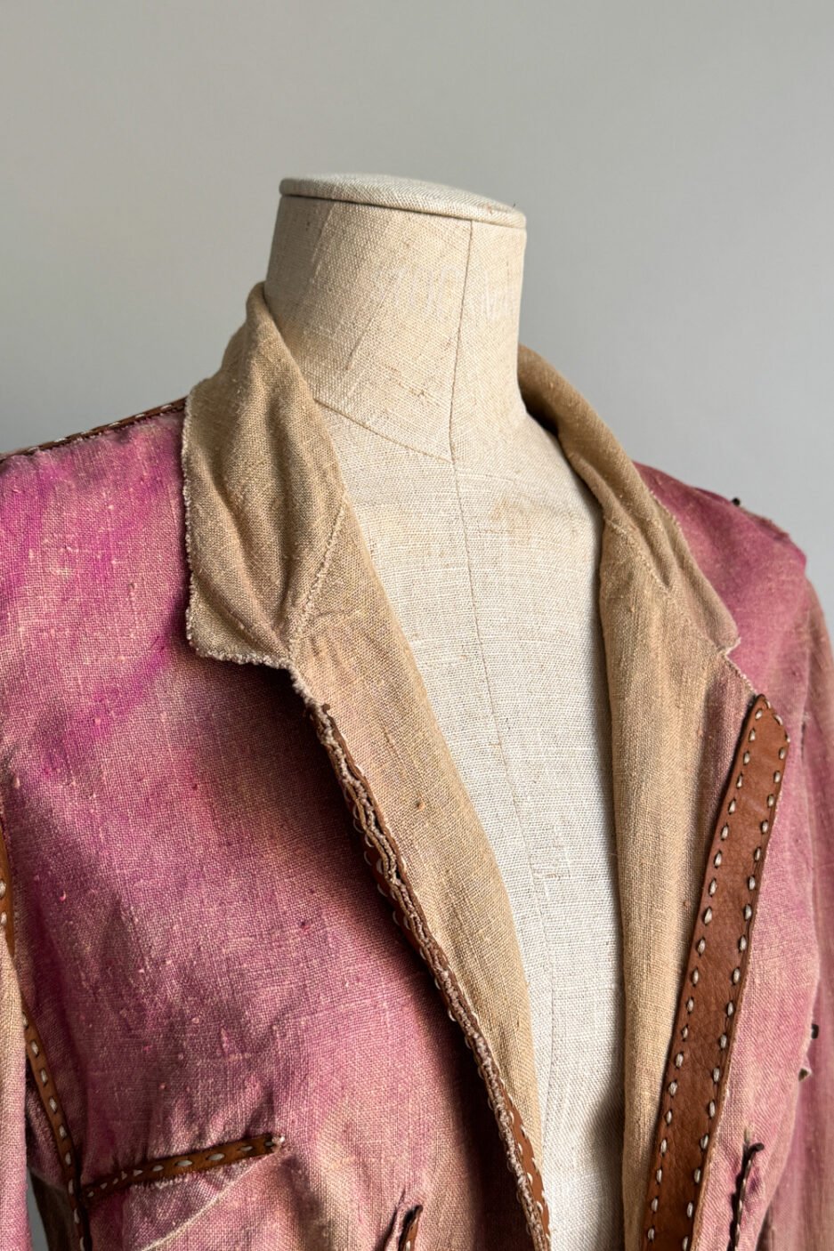 FENDI 2000 Gradient Linen Tie Jacket with Leather Trim (S-M) - EMERIEU